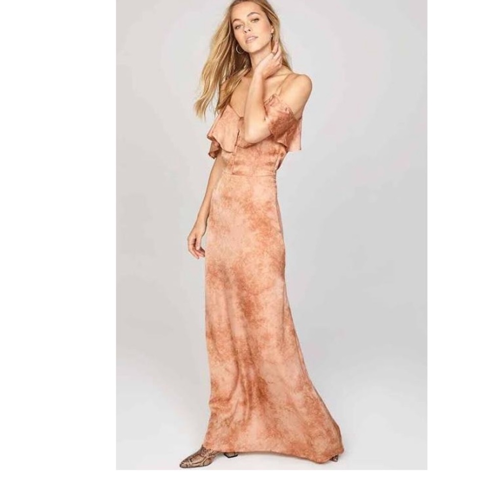 Amuse Society Satin Tye Dye Cold Shoulder Maxi